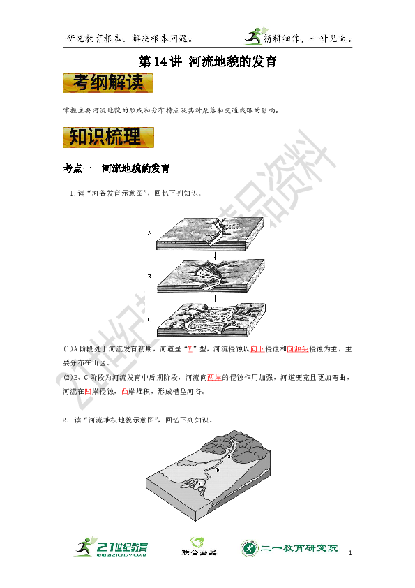 高考地理一轮复习学案 第15讲 河流地貌的发育（原卷版+解析版）