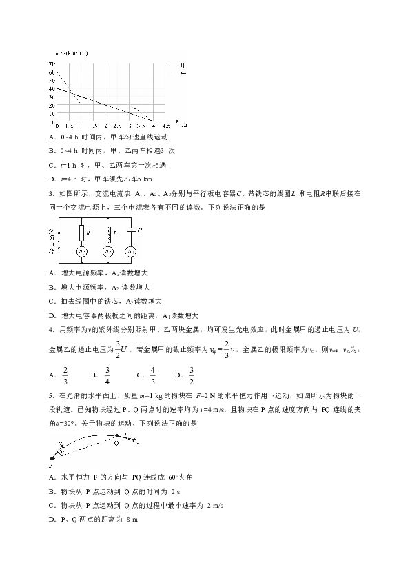 湖北省武汉市部分学校2019届新高三起点调研测试物理试题（word版含答案版）