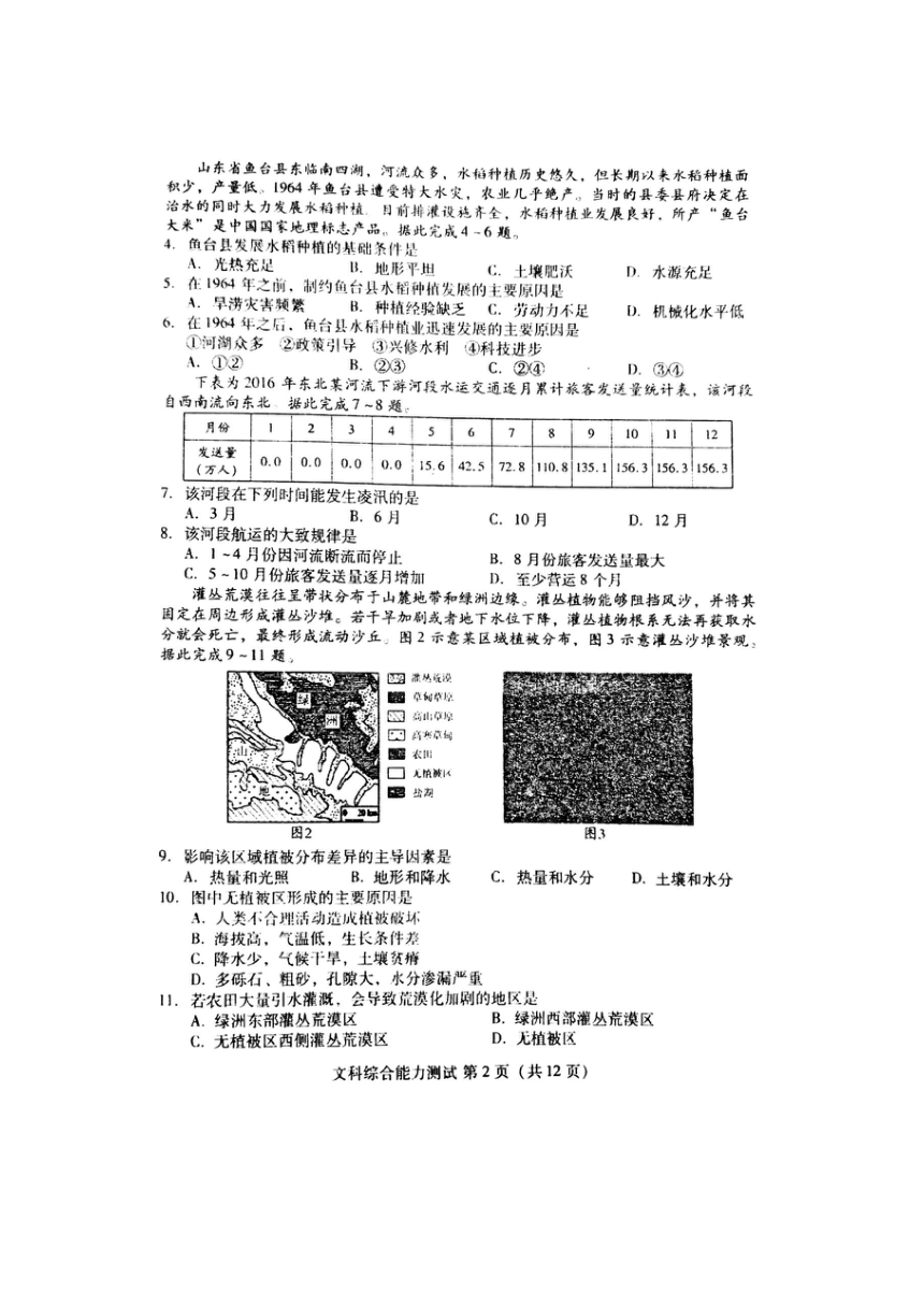 山东省潍坊市2018年高考模拟考试（二模）文科综合试题(扫描版，无答案)