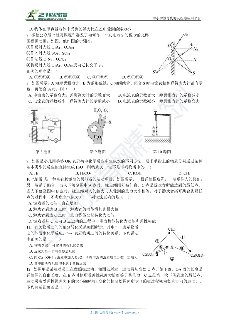 2021年华师大版科学中考模拟卷 含解析（适用宁波地区，题目较难）