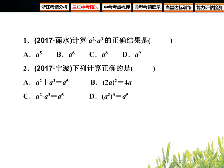 2018年浙江中考数学复习数与式第2课时整式(61张PPT)