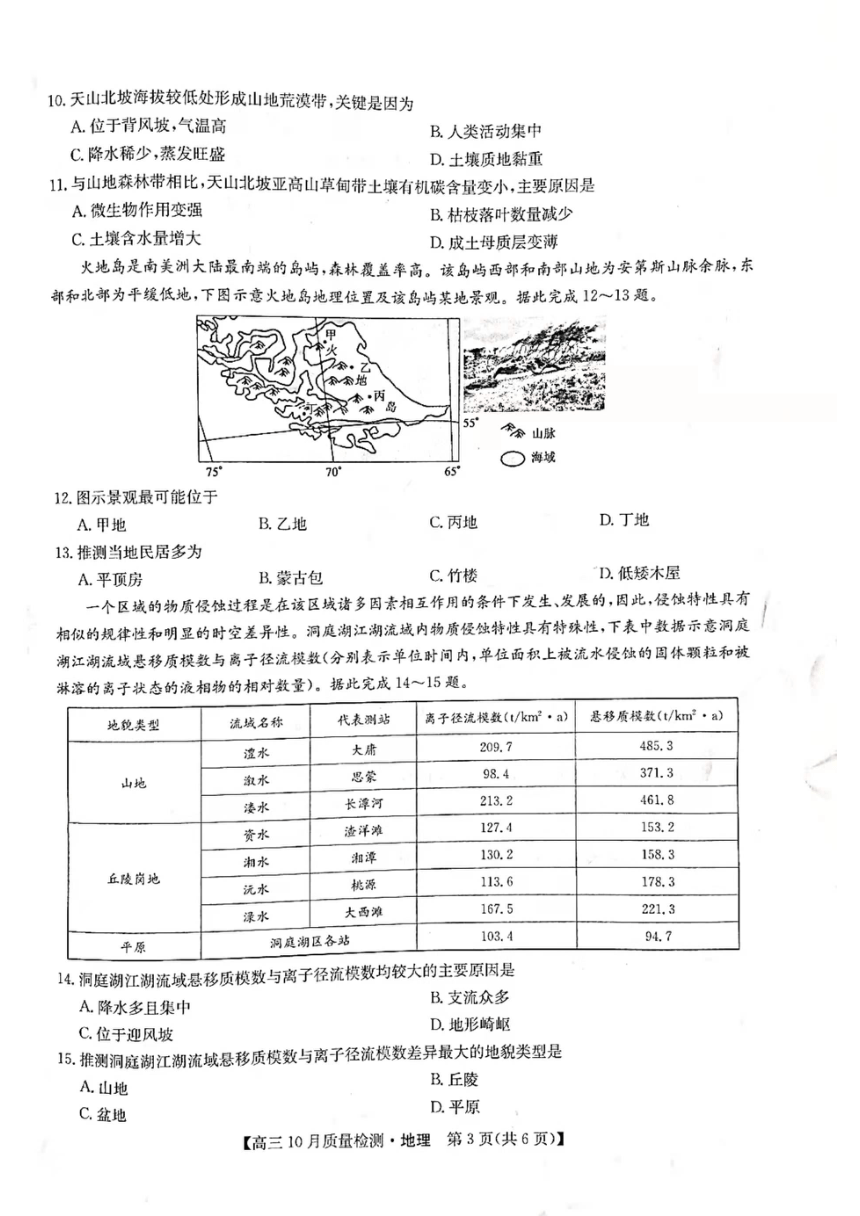 河南省部分名校2022届高三上学期10月质量检测地理试题（扫描版含答案）