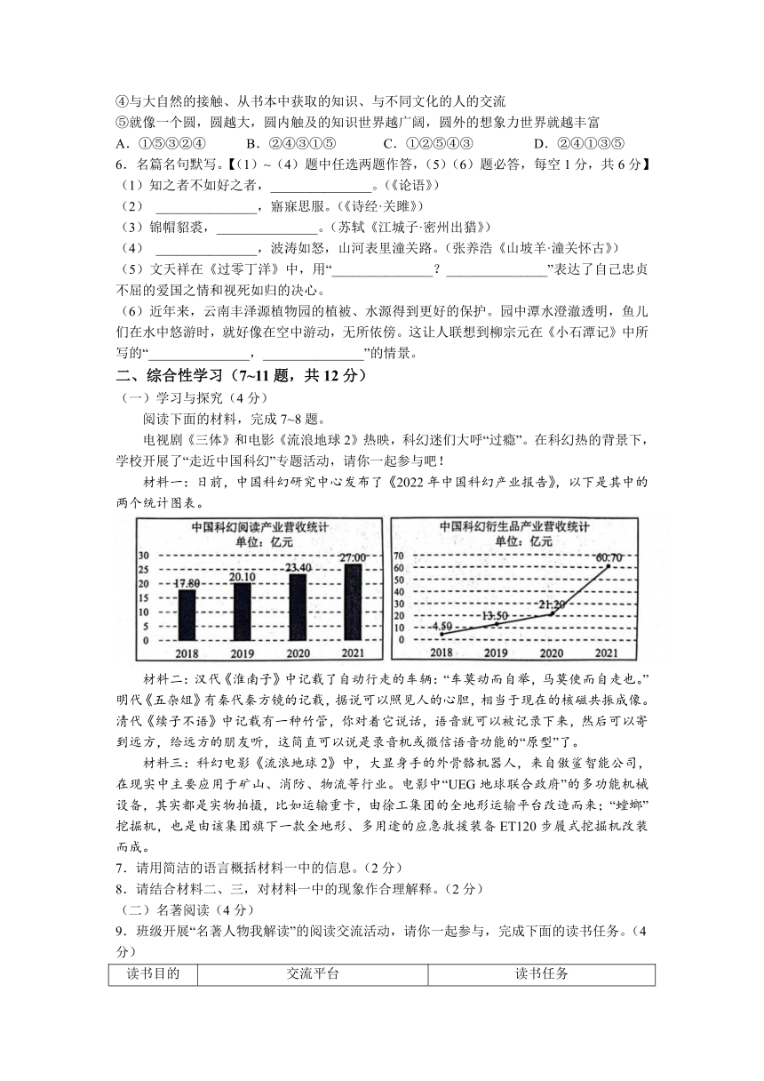 2023年云南省昆明市中考一模语文试题(含答案）-21世纪教育网