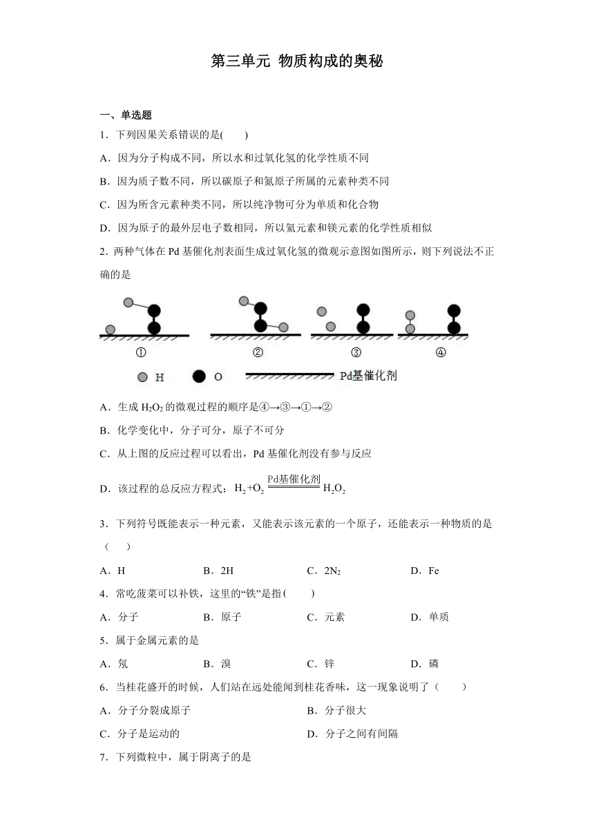 第三单元物质构成的奥秘综合训练（含答案）—2022-2023学年八年级化学人教版（五四学制）全一册