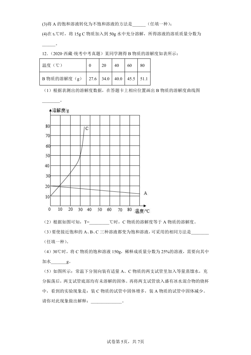 西藏2020-2022三年中考化学真题知识点分类汇编-03空气、氧气、水、溶液(含解析)