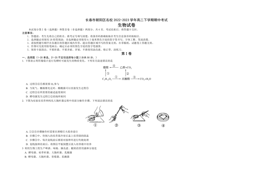 吉林省长春市朝阳区名校2022-2023学年高二下学期期中考试生物学试题（Word版含答案）