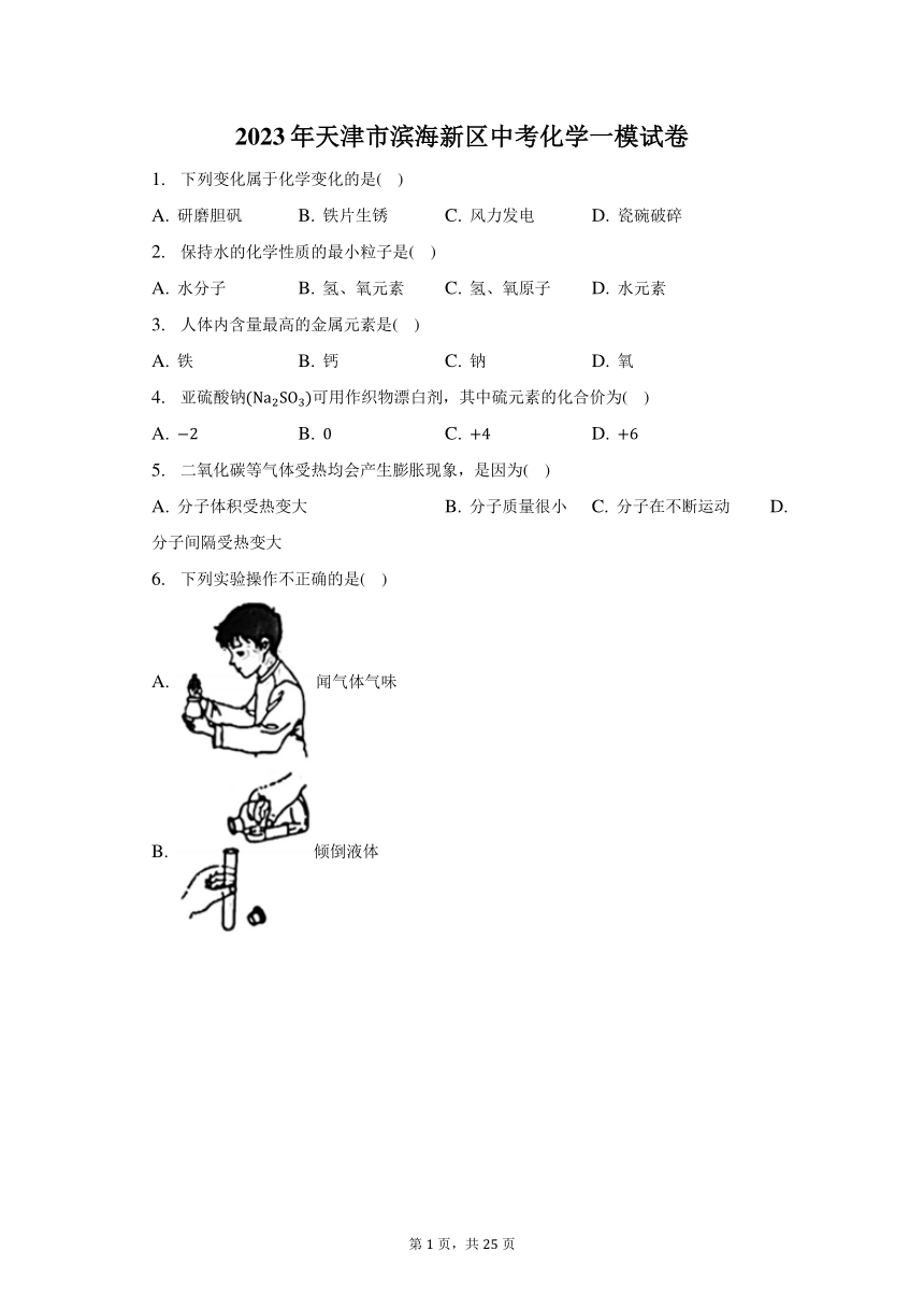 2023年天津市滨海新区中考化学一模试卷　(含解析）