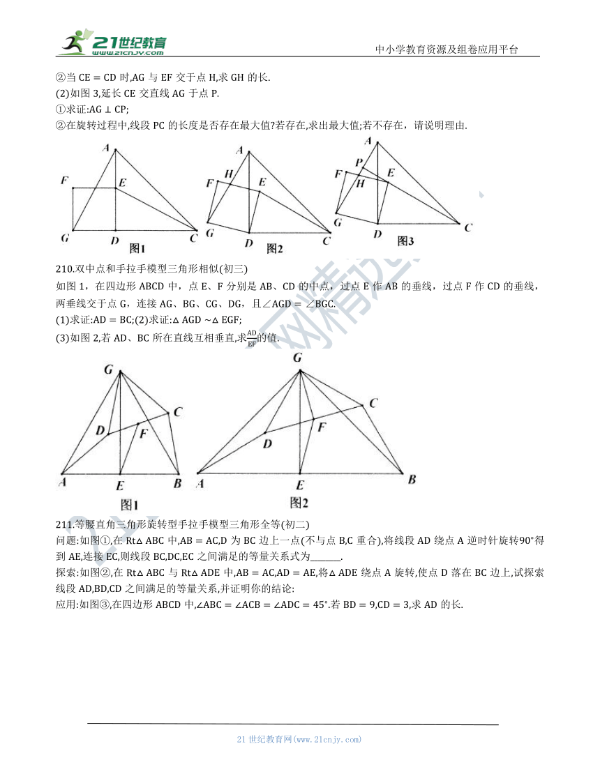 【中考数学几何模型】第十节：手拉手模型205 212（含答案） 21世纪教育网