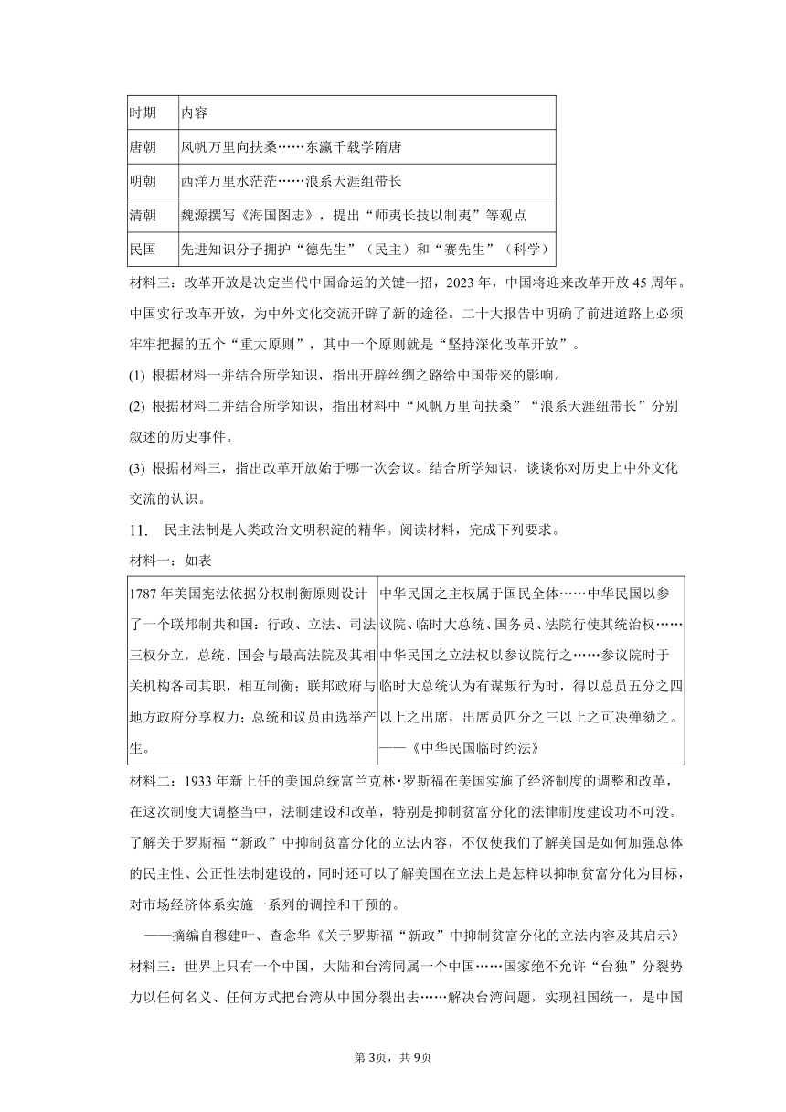 2023年甘肃省白银市中考历史综合练习试卷（5月份）（含解析）