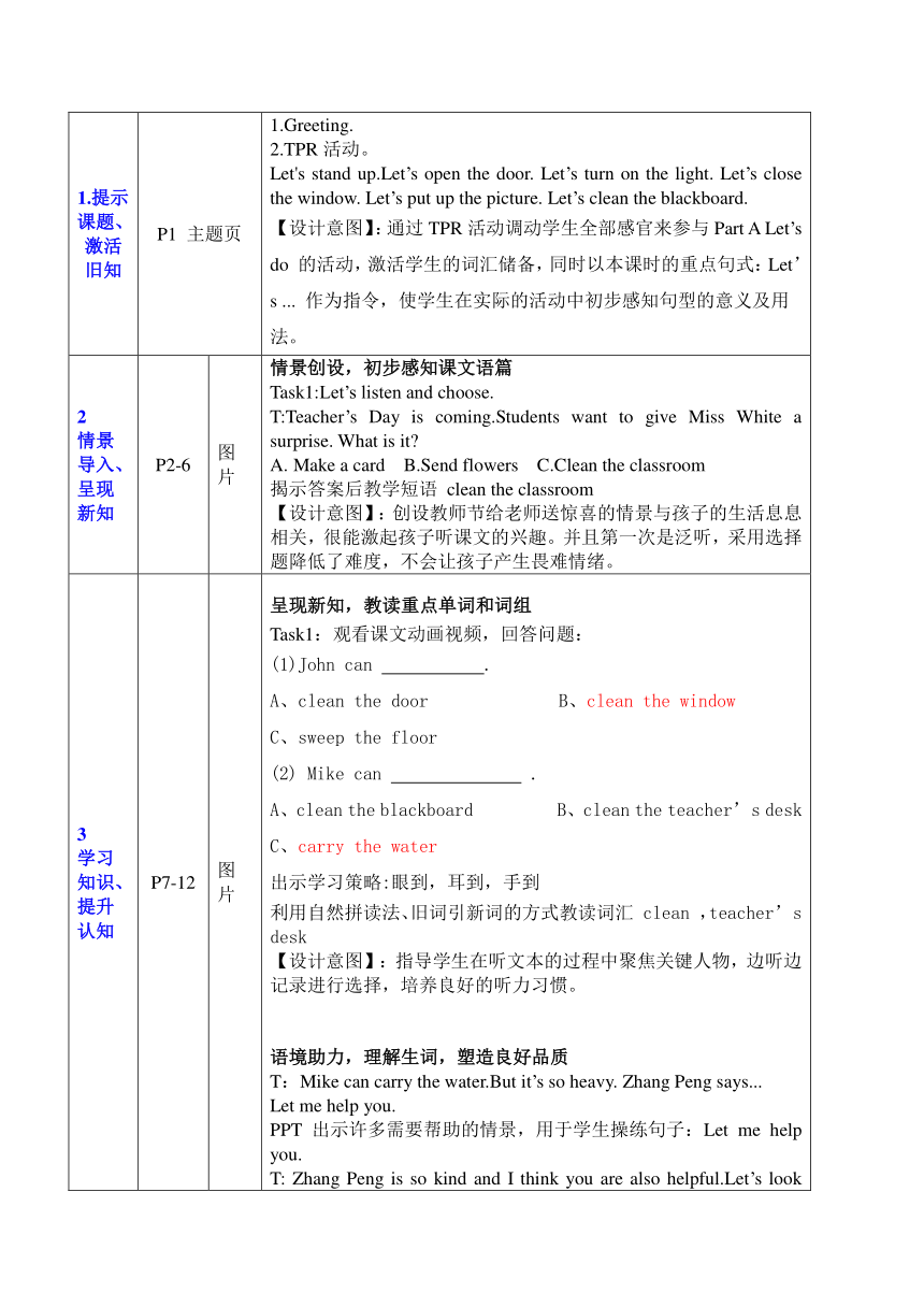 Unit 1 My Classroom Part A Let’s Talk 表格式教案-21世纪教育网