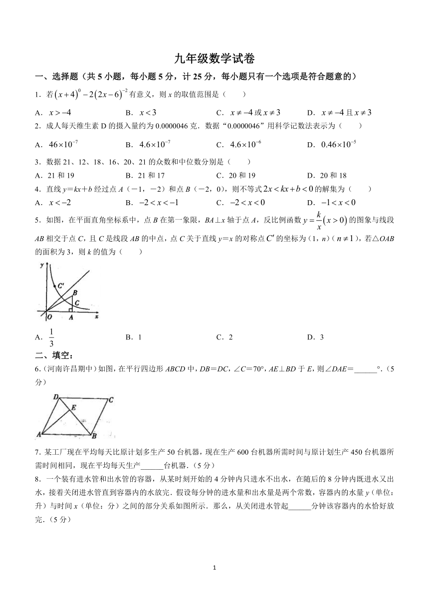 河南省南阳市内乡县灵山雷锋学校2023-2024学年九年级上学期开学数学试题（无答案）