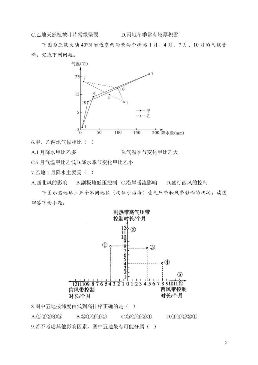 3.3  气压带和风带对气候的影响——2023-2024学年高二地理人教版（2019）选择性必修1周周测（解析版）