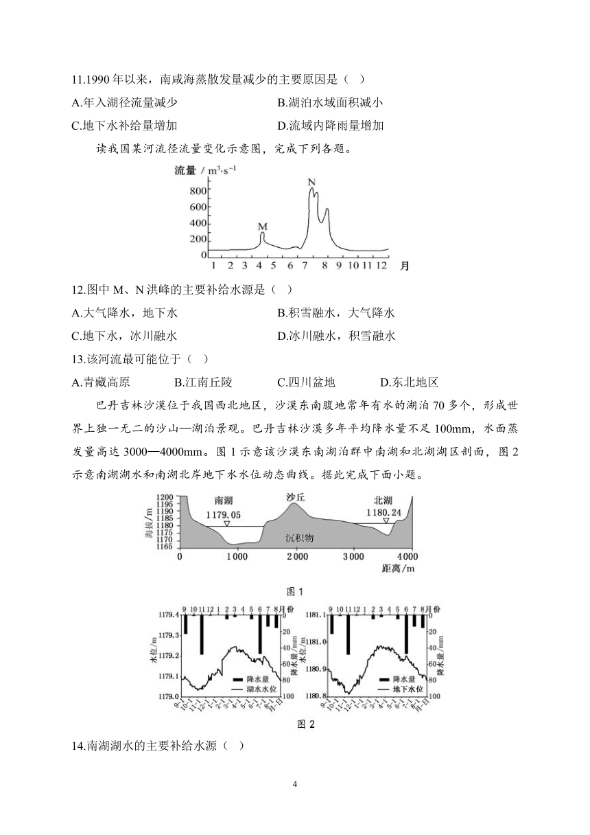 4.1陆地水体及其相互关系——2023-2024学年高二地理人教版（2019）选择性必修1周周测（含答案）