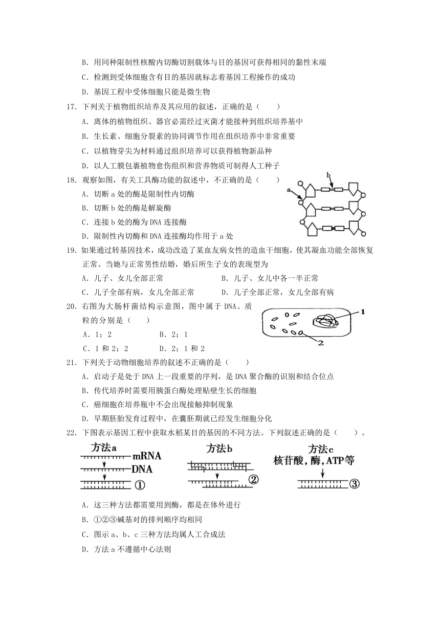 湖北省蕲春县2016-2017学年高二生物下学期期中试题