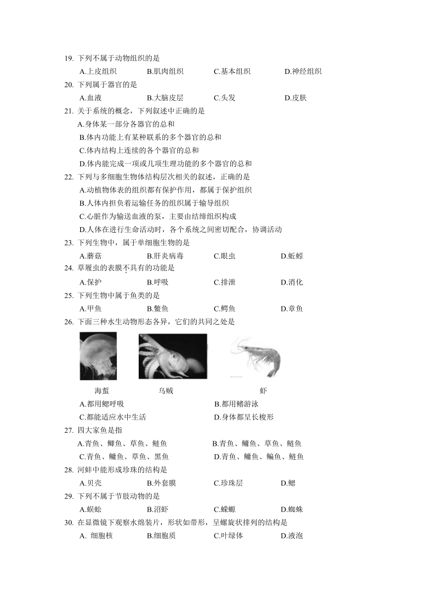 江苏省太仓市2016-2017学年七年级下学期期中教学质量调研测试生物试题及答案