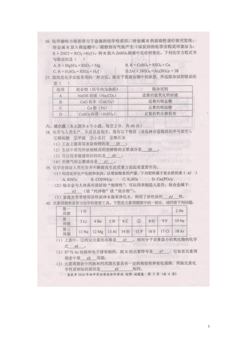 2018年湖南娄底市中考化学试卷（图片版，无答案）