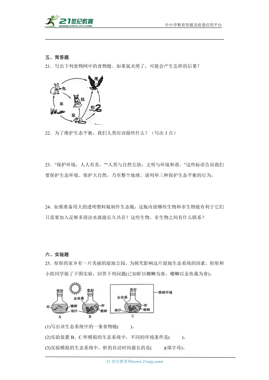 湘科版六年级上册科学第一单元生态系统综合训练（含答案）