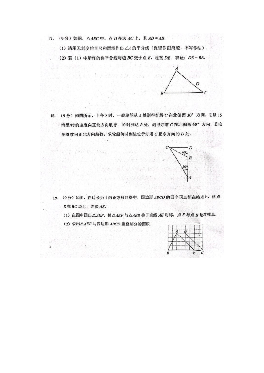河南省周口市西华县2023-2024学年八年级上学期11月期中考试数学试题（图片版，含答案）