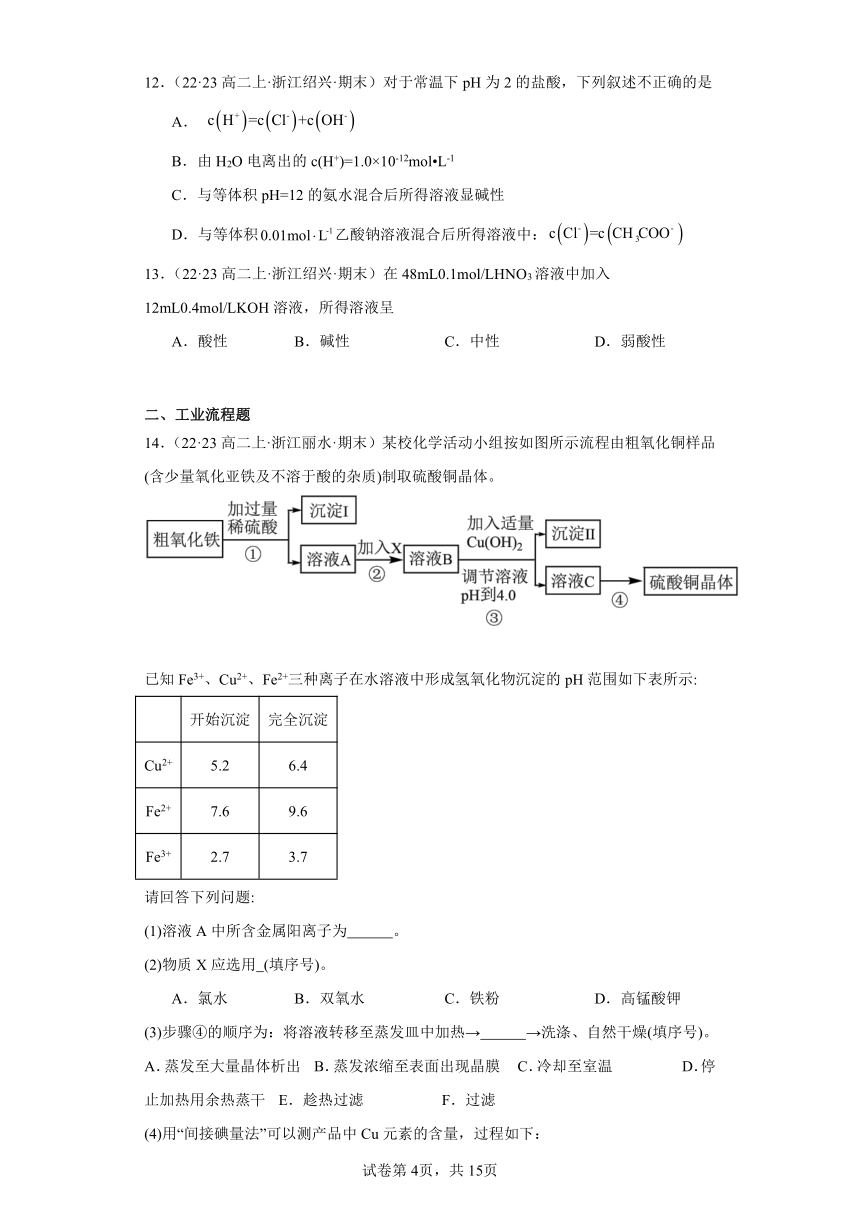 2022-2023学年高二化学上学期期末试题汇编【苏教版化学期末】-06溶液的酸碱性（含解析）