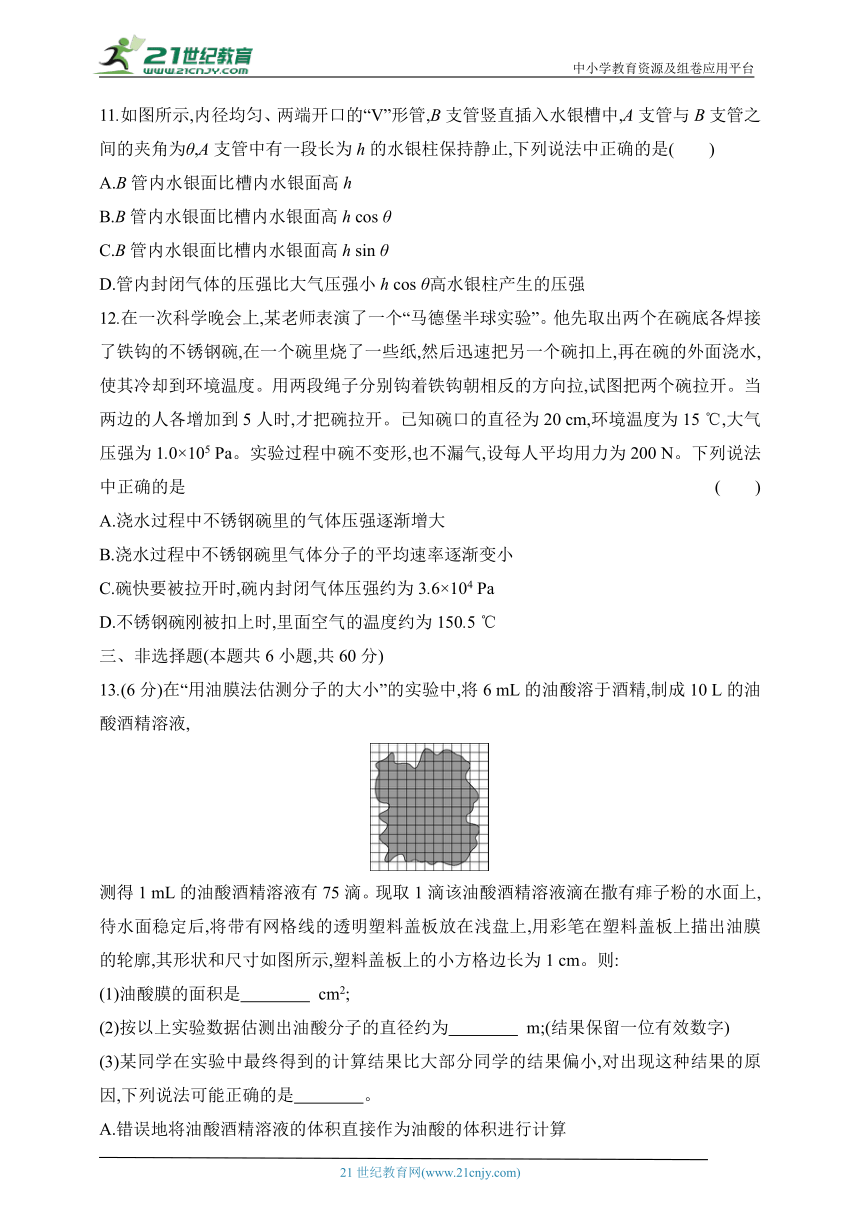 2024鲁科版高中物理选择性必修第三册同步练习--第1章　分子动理论与气体实验定律