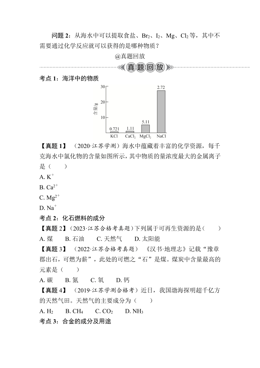 第18讲　化学资源的综合利用（含解析）-2024年江苏省普通高中学业水平合格性考试复习