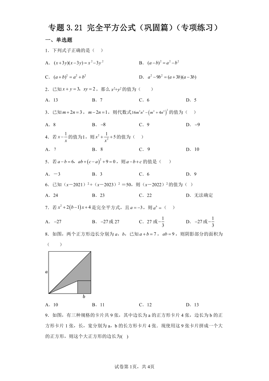 专题3.21完全平方公式巩固篇专项练习（含解析）2023-2024学年七年级数学下册浙教版专项讲练