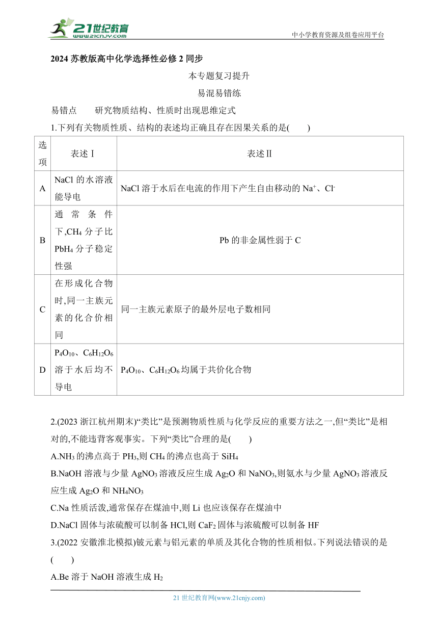 2024苏教版高中化学选择性必修2同步练习题--第1章 揭示物质结构的奥秘复习提升（含解析）