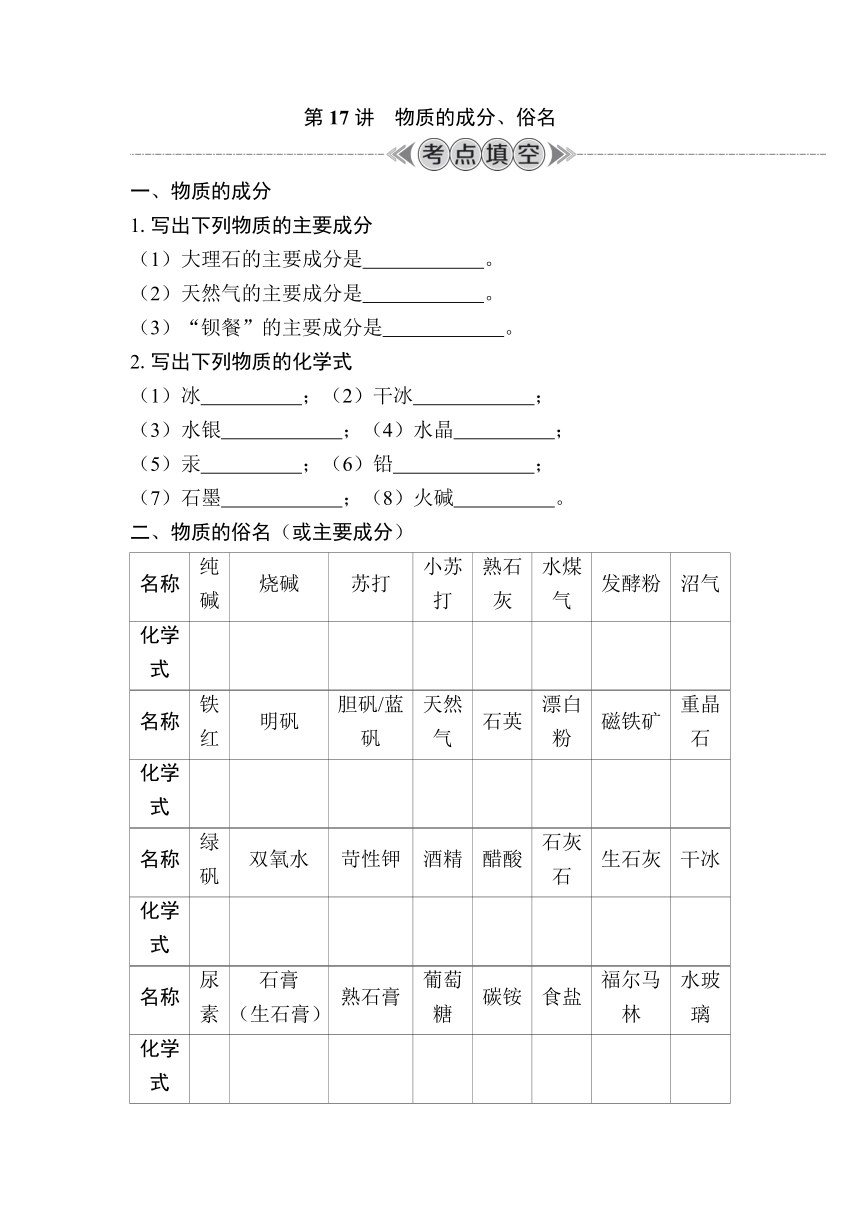 第17讲　物质的成分、俗名（含解析）-2024年江苏省普通高中学业水平合格性考试复习