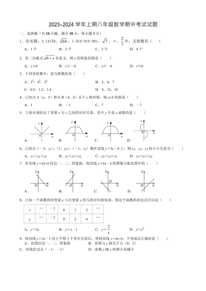 河南省郑州枫杨外国语学校2023-2024学年上学期八年级数学期中试卷（无答案）