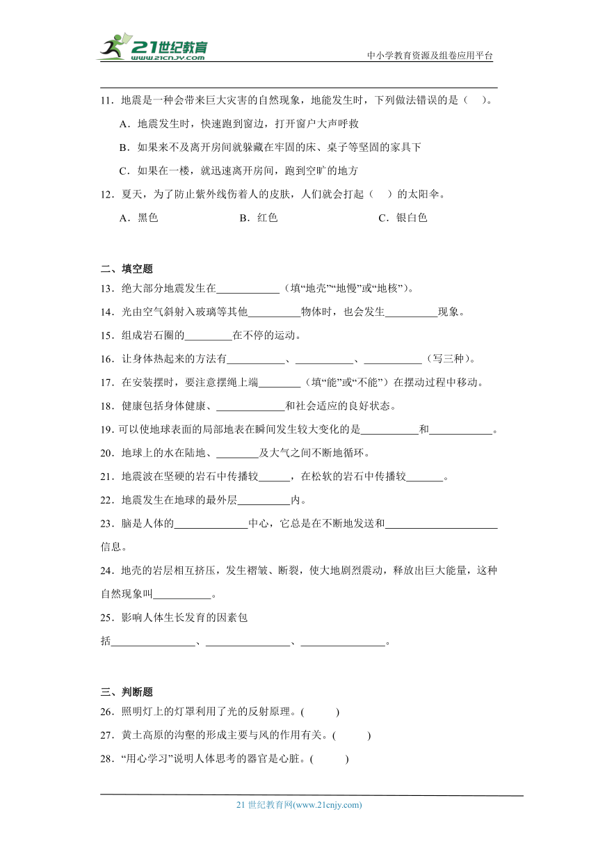 教科版五年级上册科学期末综合训练（含答案）