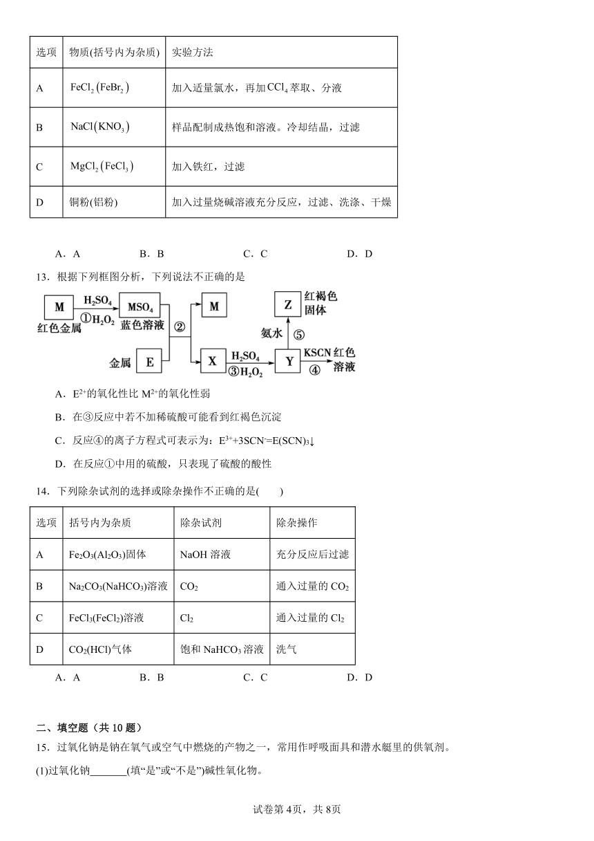 第三章《铁金属材料》测试题（含解析）2023--2024学年上学期高一化学人教版（2019）必修第一册