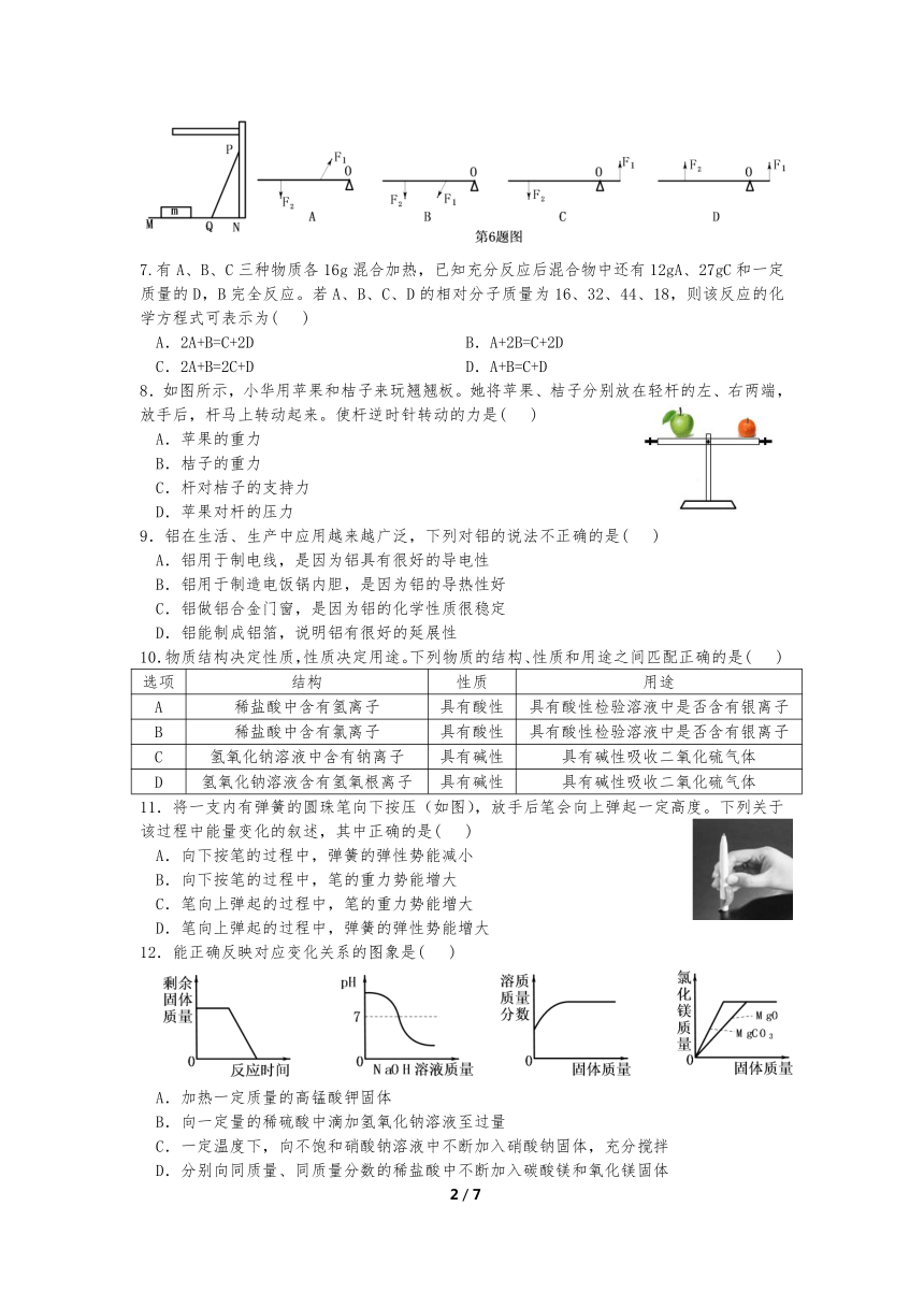 浙江省宁波市储能中学2023-2024学年九年级上册期中试卷（无答案）