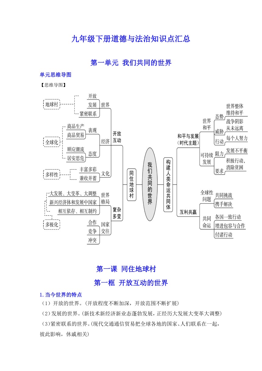 统编版九年级下道德与法治知识点梳理