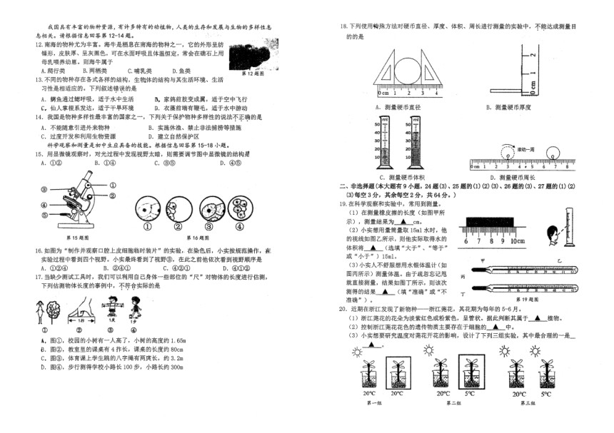 浙江省温州实验中学2023—2024学年上学期七年级期中考试数学试题（图片版 无答案）