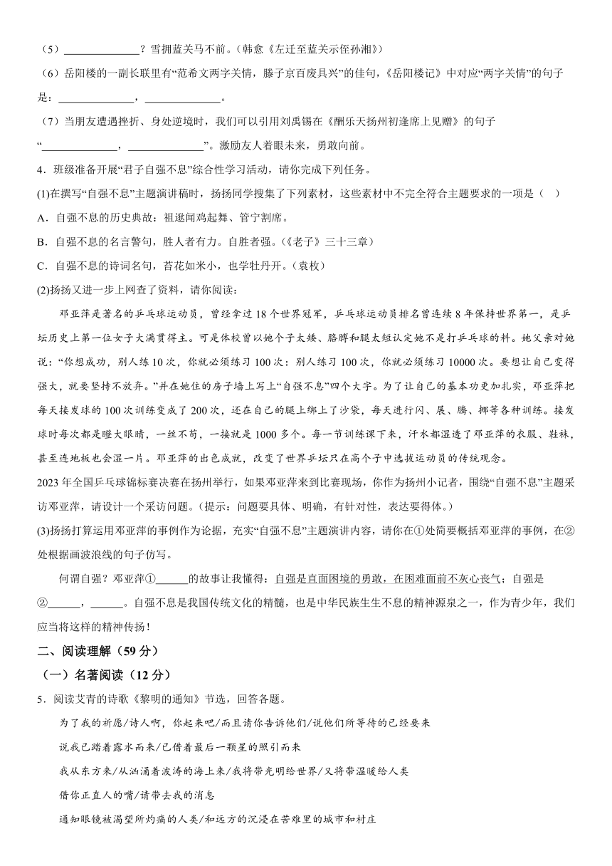 江苏省扬州市广陵区2023-2024学年九年级上学期期中语文试题（含解析）