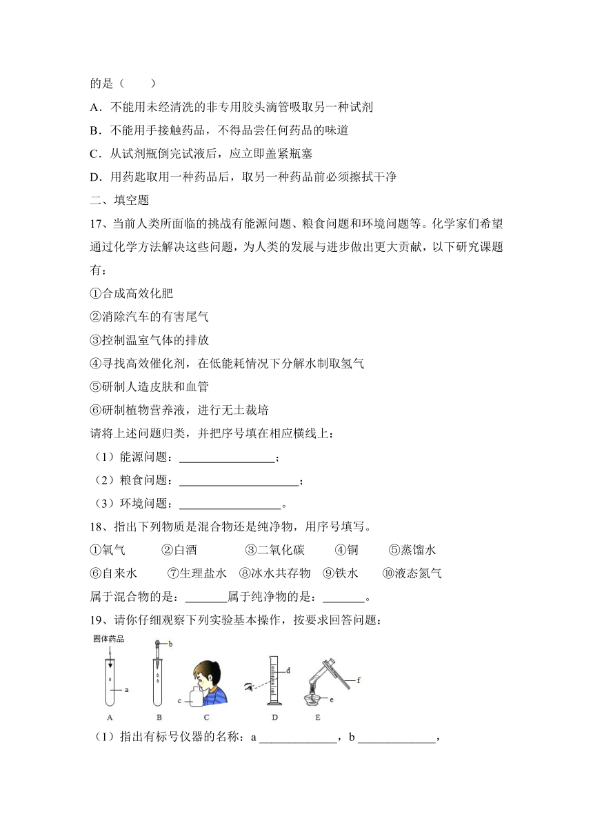 2023—2024学年沪教版（全国）化学九年级上册第1章 开启化学之门 阶段性训练(含答案)