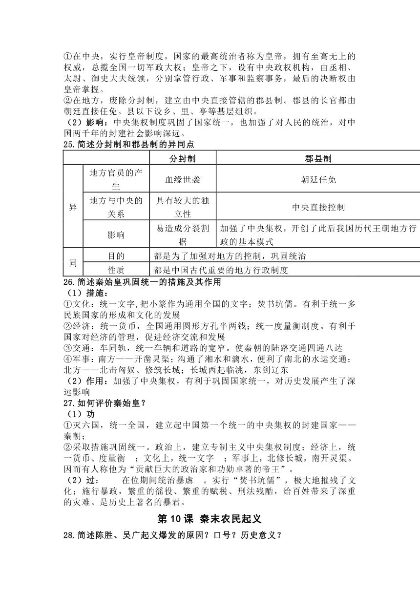 部编版初中历史七年级上册常考问答题汇总