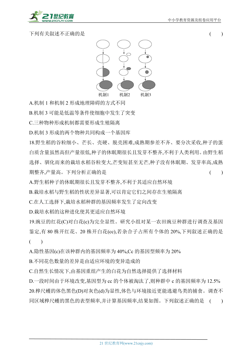 浙科版（2019）高中生物必修2同步练习题：第五章　生物的进化（含解析）