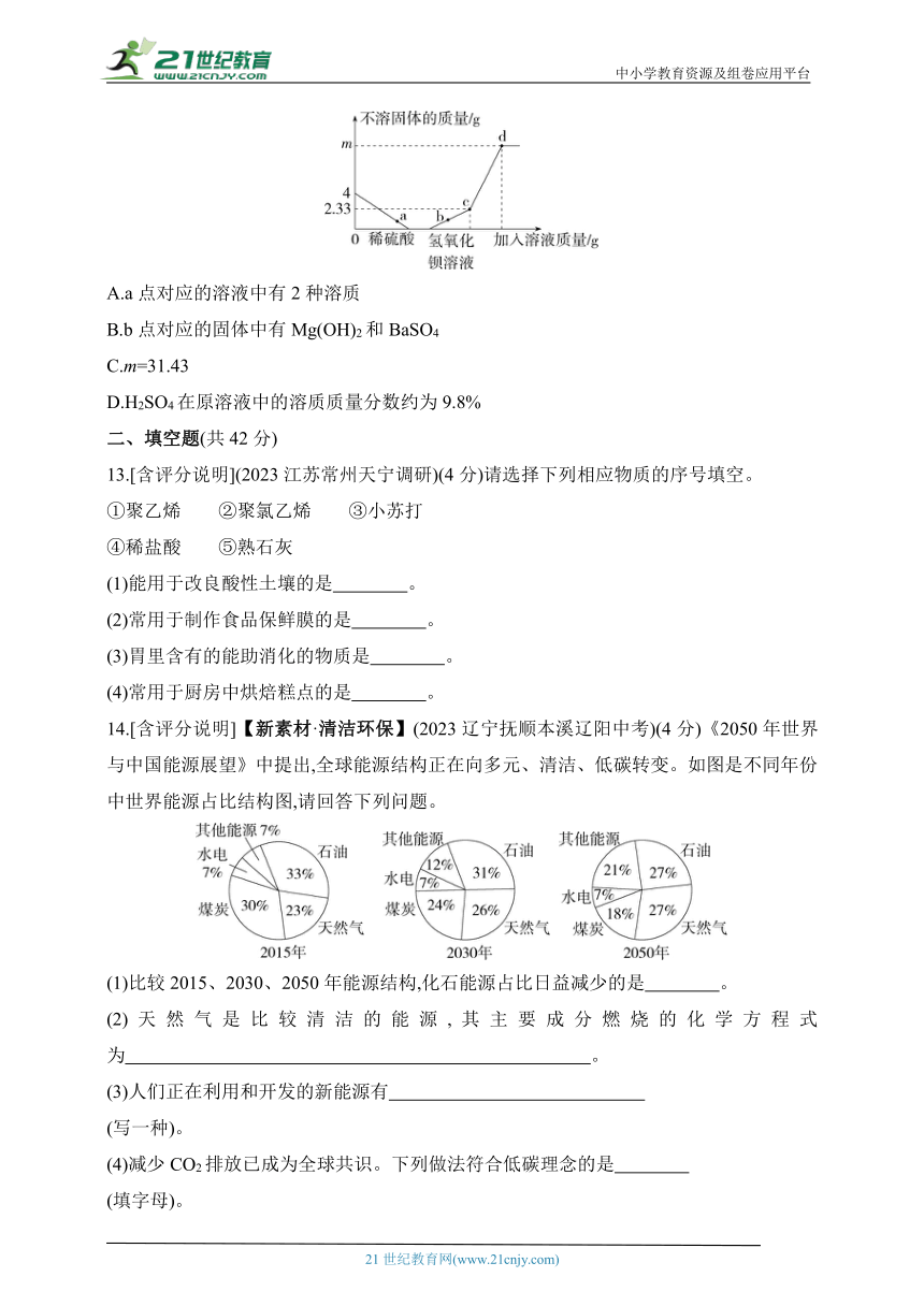 2024沪教版化学九年级下学期课时练--期末素养综合测试(一)