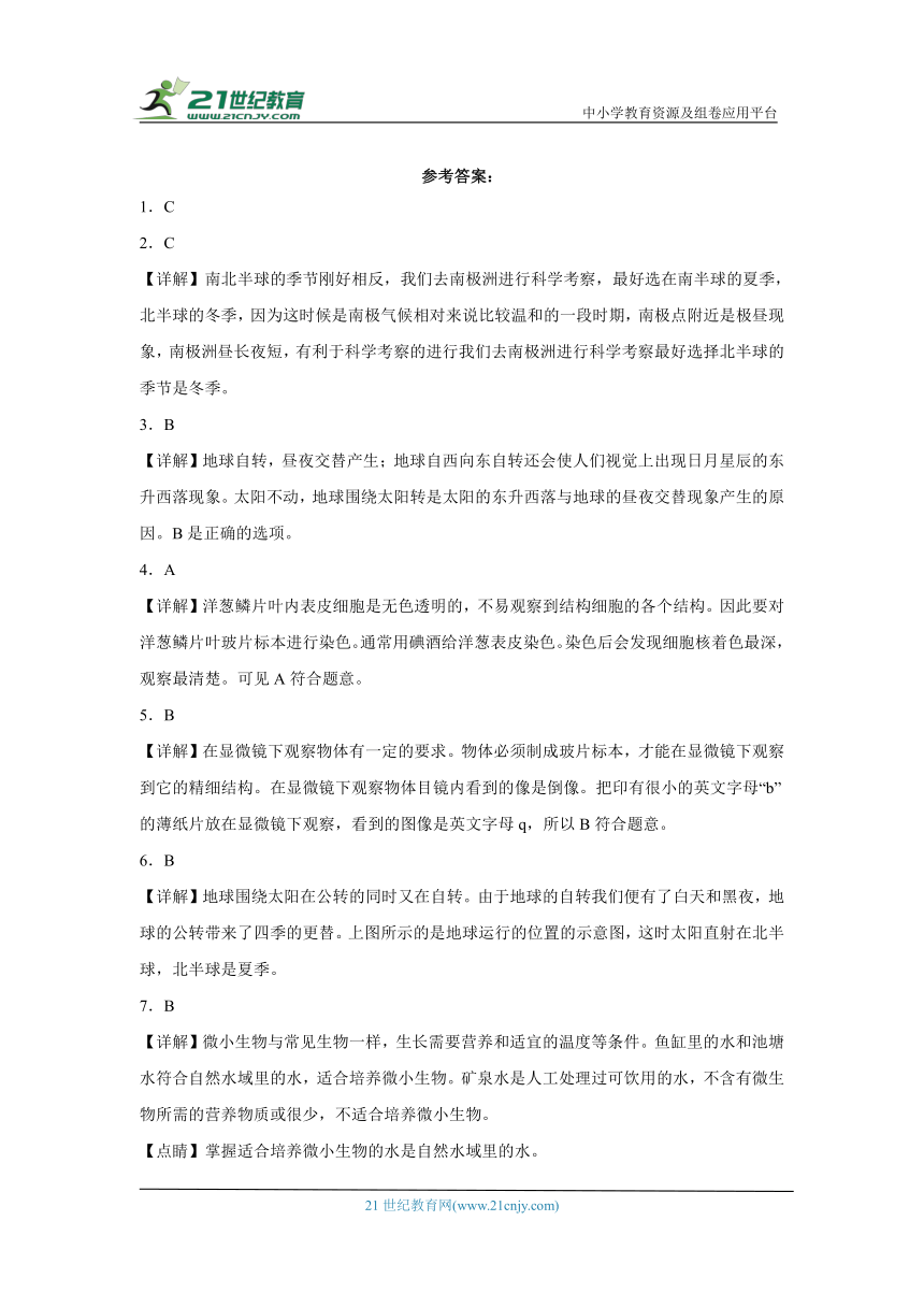 教科版六年级上册科学期末测试题（含答案解析）