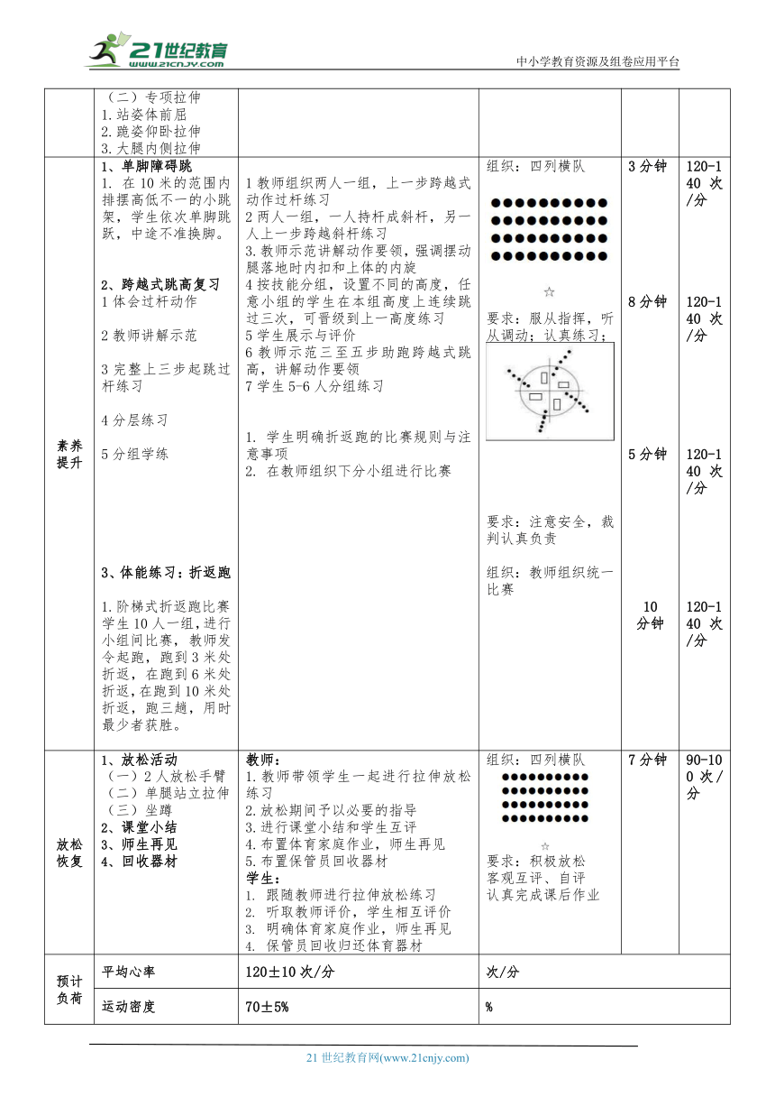 体育5年级（跨越式跳高）17跨越式跳高 大单元课时教案