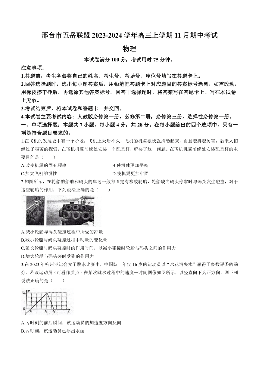 河北省邢台市五岳联盟2023-2024学年高三上学期11月期中考试物理试题（含答案）