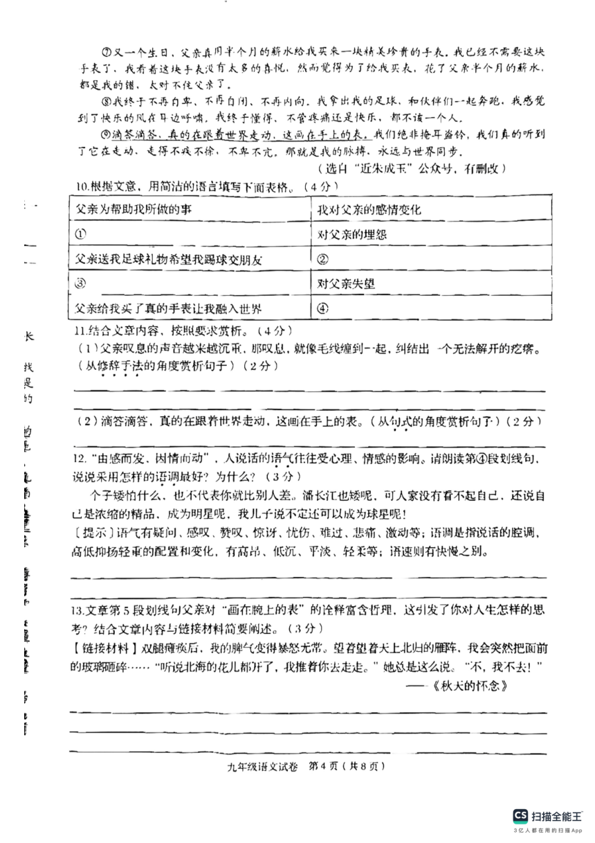 广西壮族自治区贺州市昭平县2023-2024学年九年级上学期11月期中语文试题（pdf版含答案）