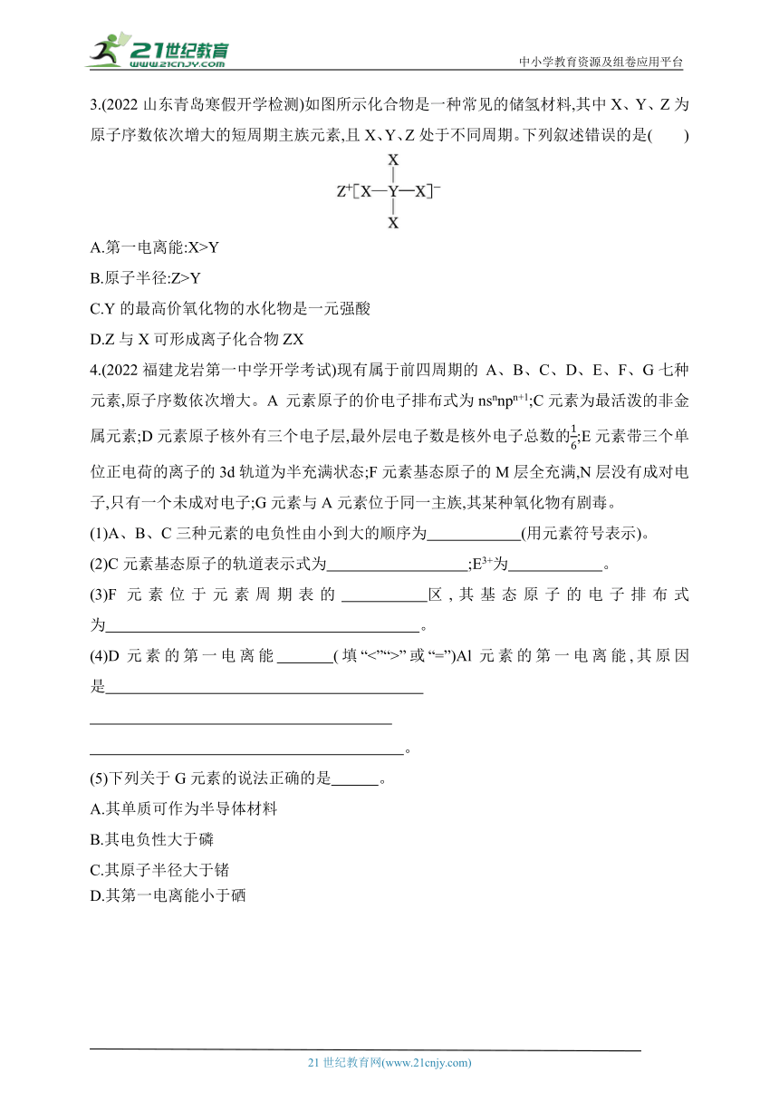 2024鲁教版高中化学选择性必修2同步练习题--专题强化练3 元素推断与元素周期律的综合应用（含解析）