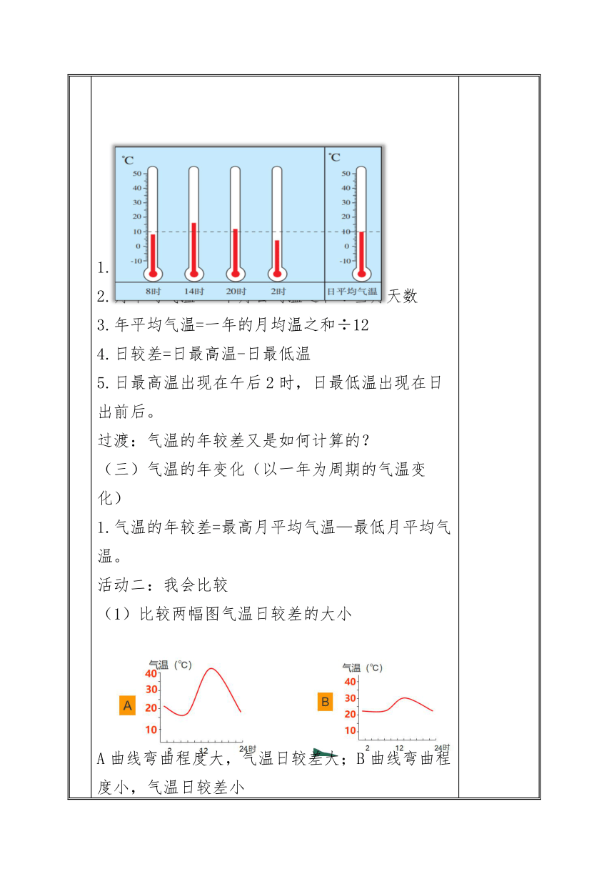 第三章第二节 气温的变化与分布 第一课时《气温的变化》教案（表格式）2023-2024学年七年级上册地理人教版