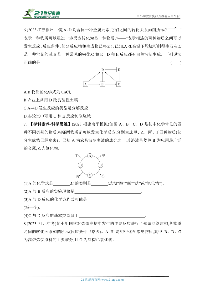 2024沪教版化学九年级下学期课时练--专项素养综合全练(四)物质的转化与推断