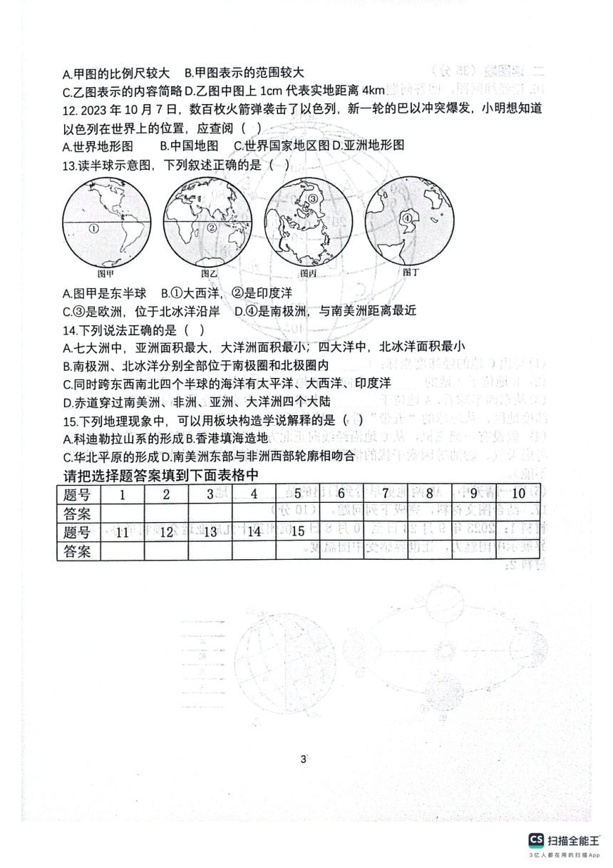 山东省淄博市高青县（五四制）2023-2024学年六年级上学期期中地理试题（图片版无答案）