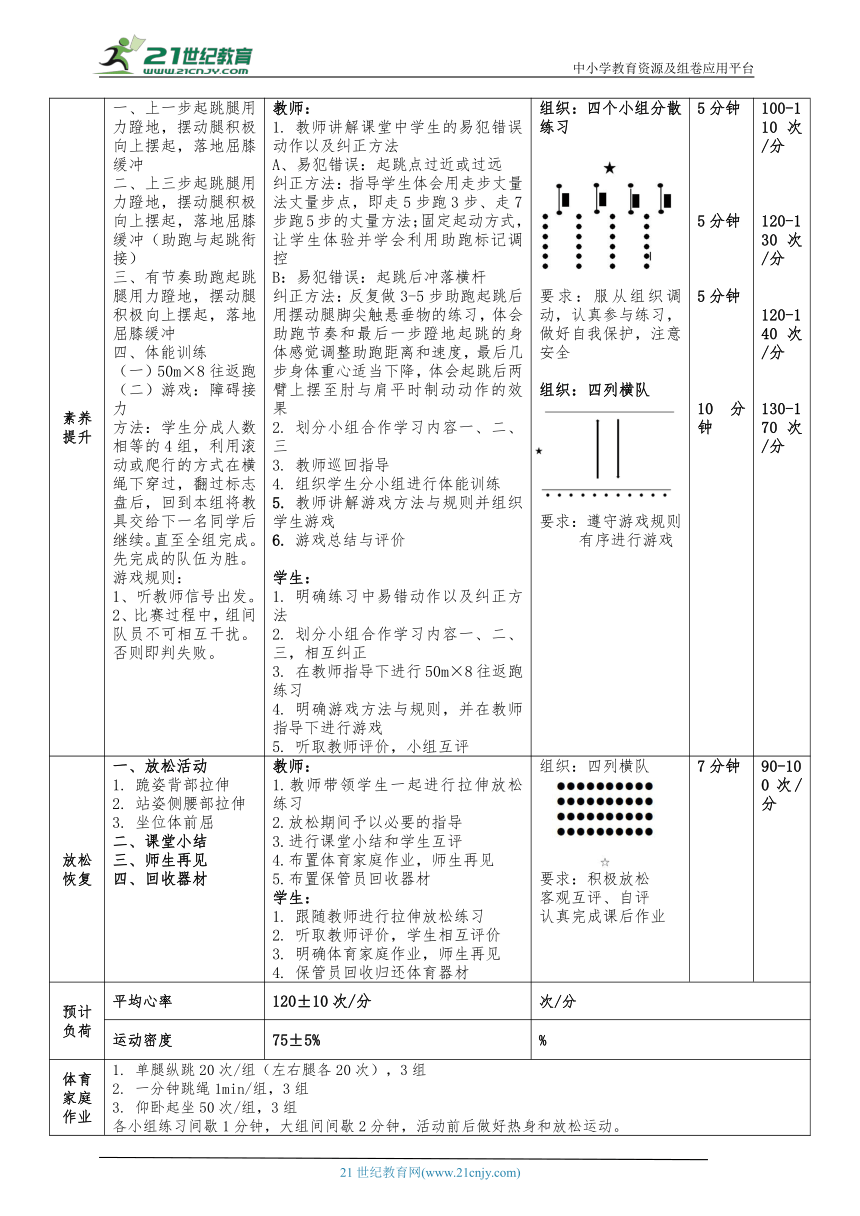 体育5年级（跨越式跳高）6跨越式跳高 大单元课时教案