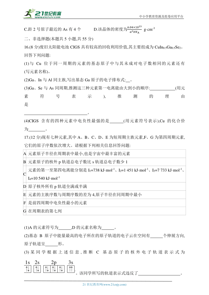 2024苏教版高中化学选择性必修2同步练习题（含解析）--全书综合测评