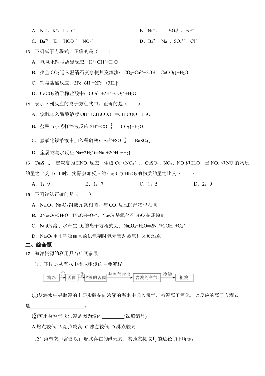 专题3 从海水中获得的化学物质 单元检测（含解析） 2023-2024学年高一上学期化学苏教版（2019）必修第一册